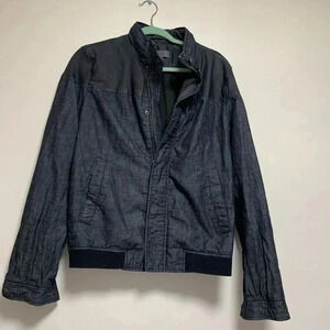 Men's Vince Blue Leather Chambray BomberJacket Size M Lamb Leather Contrast Coat